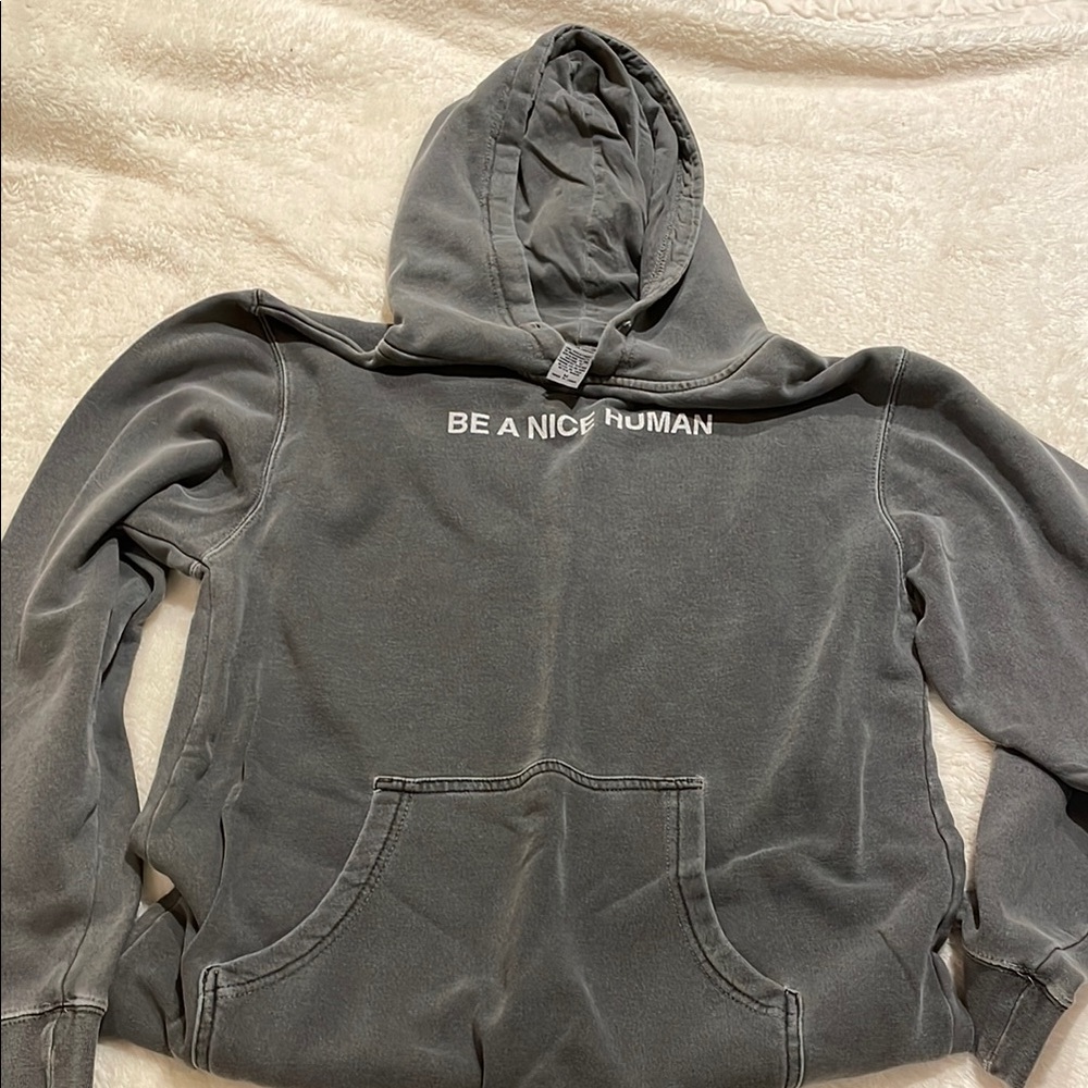 Gray Hoodie with 'Be A Nice Human' Print